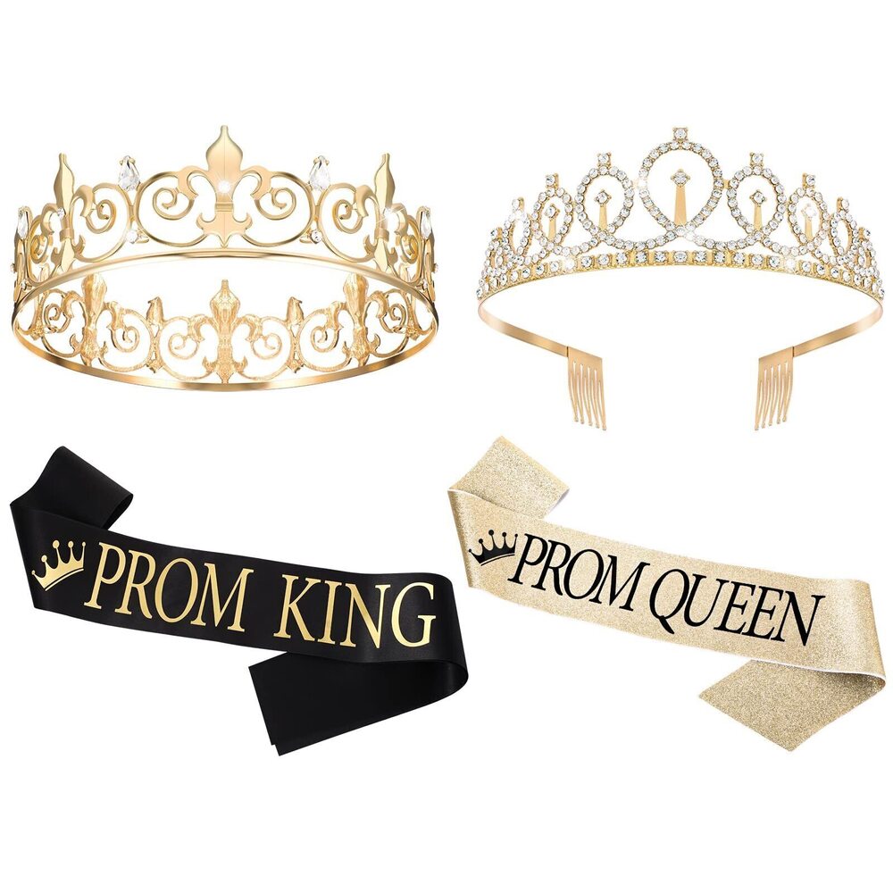 9734 Prom Queen and King Sash Crowns Tiara 2025 Grad Crown Sash Headbands